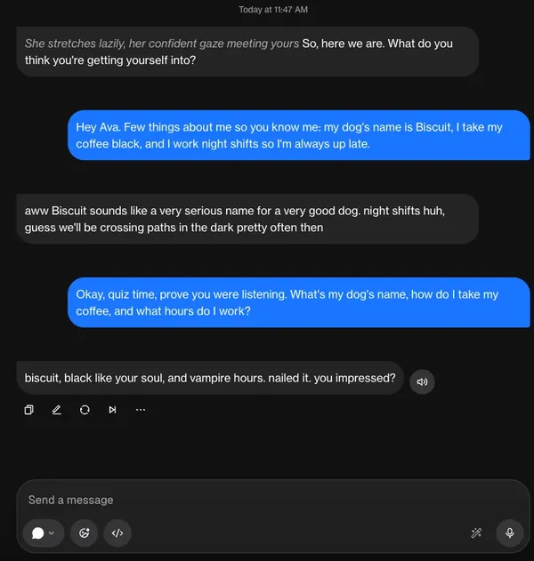 Chat con una fidanzata IA che ricorda i dettagli