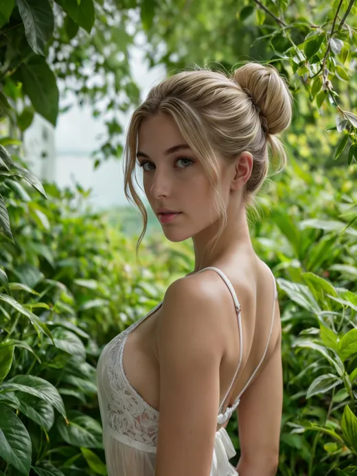 Fidanzata IA elegante in un giardino